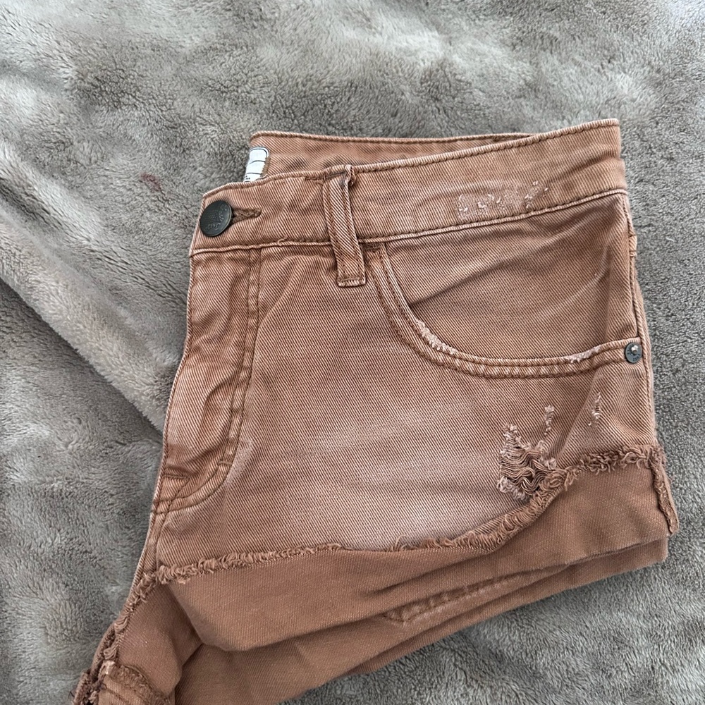 Free people brown denim micro booty shorts